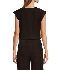 Antonio Melani Andrea Genuine Suede Jewel Neck Sleevless Cropped Coordinating Blouse