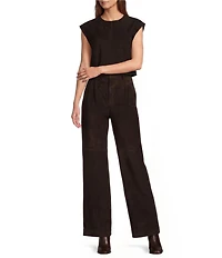Antonio Melani Andrea Genuine Suede Jewel Neck Sleevless Cropped Coordinating Blouse