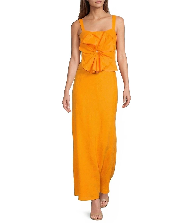 Antonio Melani Angela Linen High Rise A-line Flounce Coordinating Maxi Skirt