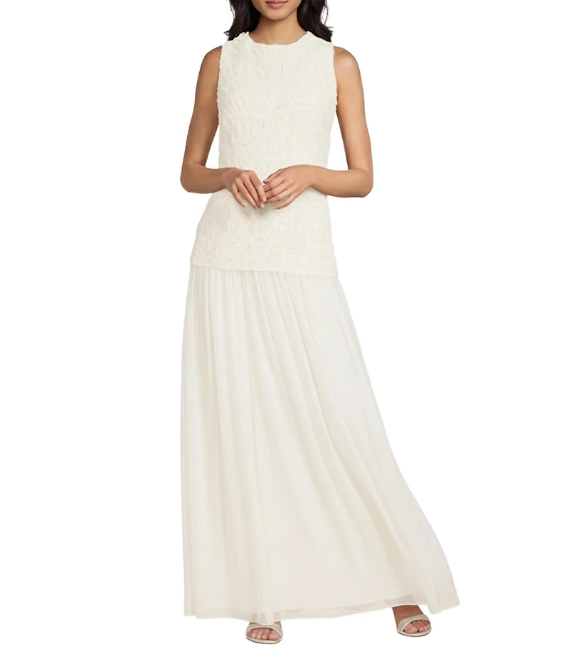 Antonio Melani Angelina Chiffon Crew Neck Sleeveless Drop Waist A-Line Maxi Dress