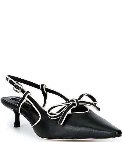Antonio Melani Anita Leather Bow Slingback Kitten Heel Pumps