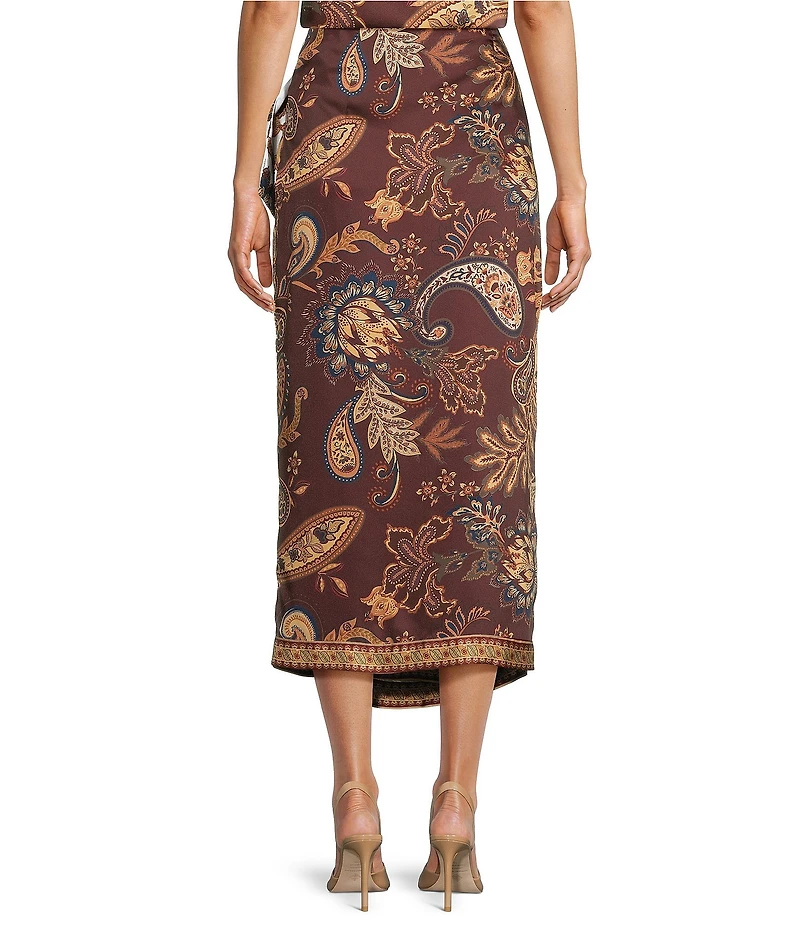 Antonio Melani Anna Faux Wrap Paisley Satin Skirt