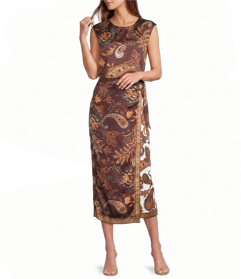 Antonio Melani Anna Faux Wrap Paisley Satin Skirt