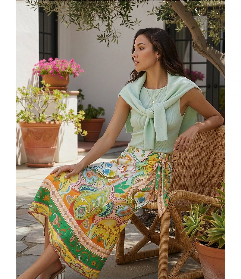 Antonio Melani Anna Coordinating Linen Blend Midi Scarf Faux Wrap Skirt