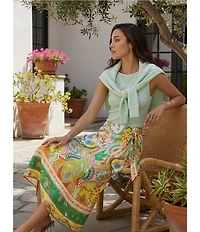 Antonio Melani Anna Coordinating Linen Blend Midi Scarf Faux Wrap Skirt