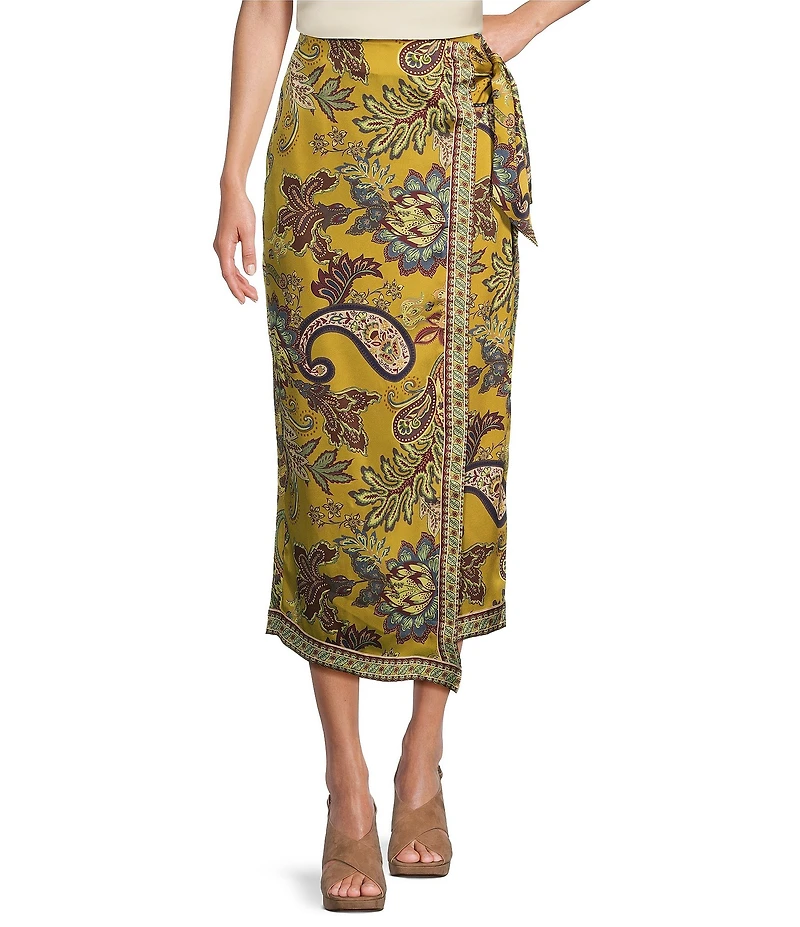 Antonio Melani Anna Printed Satin Twill Faux Wrap Skirt