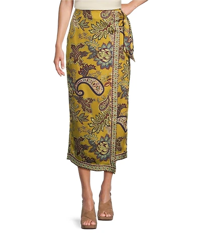 Antonio Melani Anna Printed Satin Twill Faux Wrap Skirt