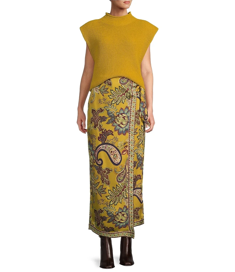Antonio Melani Anna Printed Satin Twill Faux Wrap Skirt
