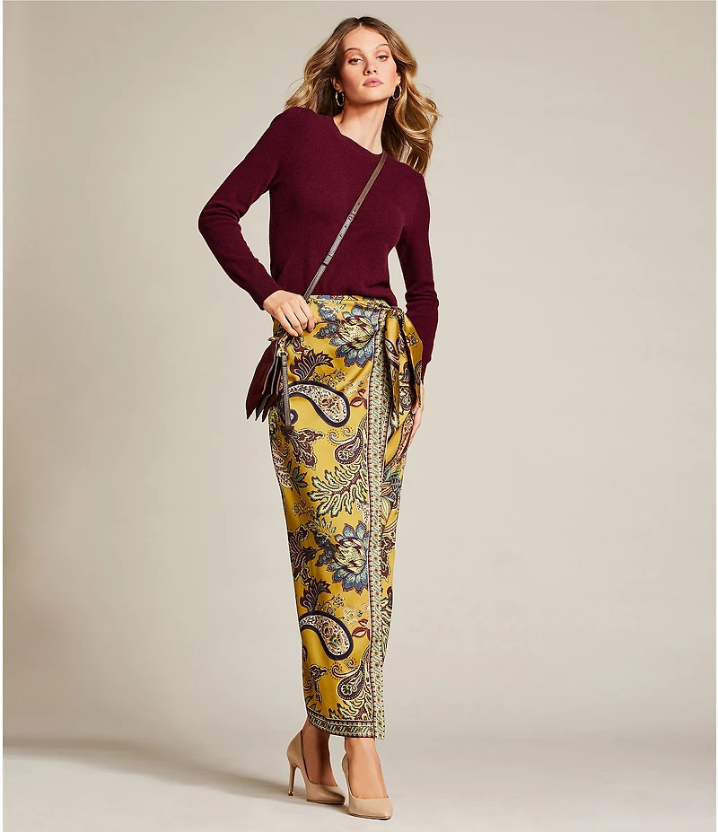 Antonio Melani Anna Printed Satin Twill Faux Wrap Skirt