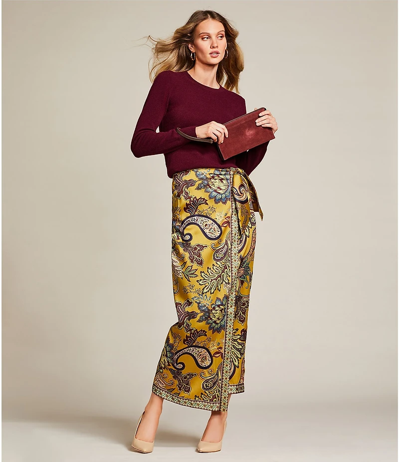 Antonio Melani Anna Printed Satin Twill Faux Wrap Skirt