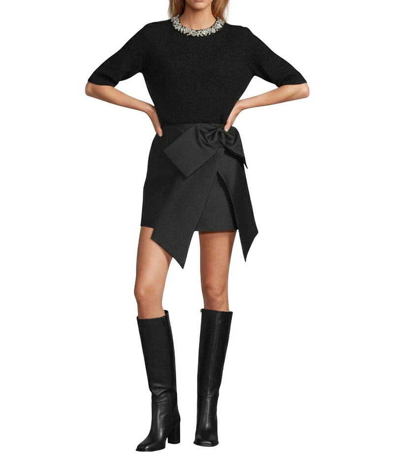 Antonio Melani Antoinette Stretch Mikado Bow Mini A-Line Skirt