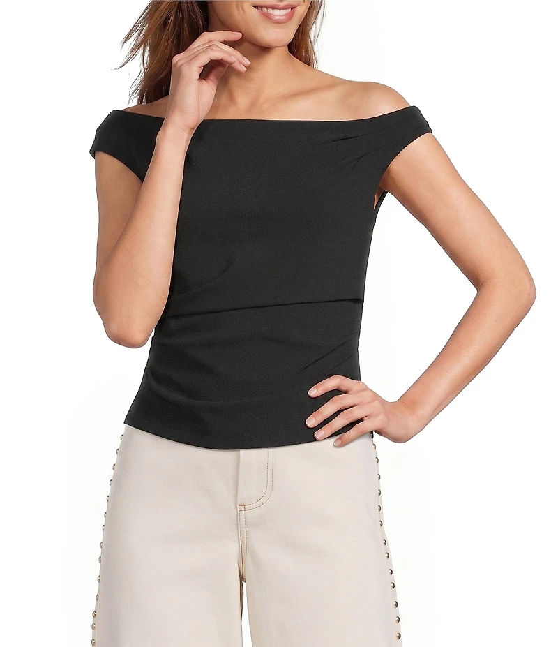Antonio Melani Ariah Scuba Crepe Ruched Strapless Sleeveless Blouse