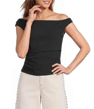 Antonio Melani Ariah Scuba Crepe Ruched Strapless Sleeveless Blouse