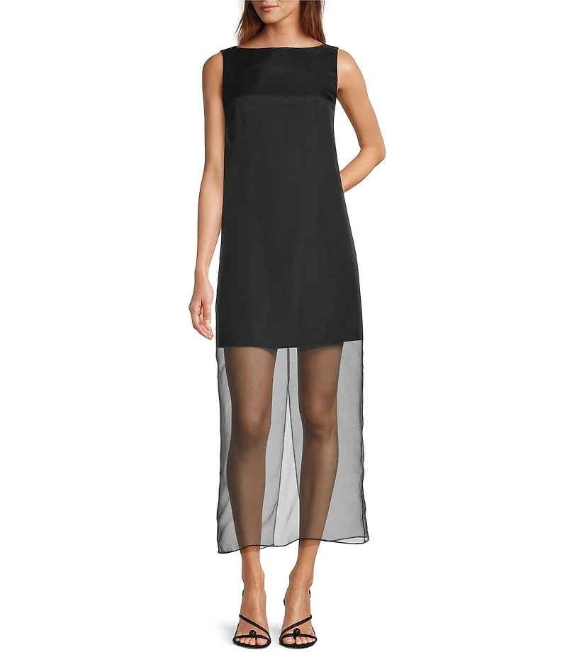 Antonio Melani Ariel Sheer Organza Sleeveless Boat Neck Shift Midi Dress