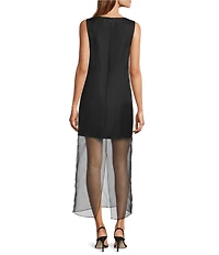 Antonio Melani Ariel Sheer Organza Sleeveless Boat Neck Shift Midi Dress