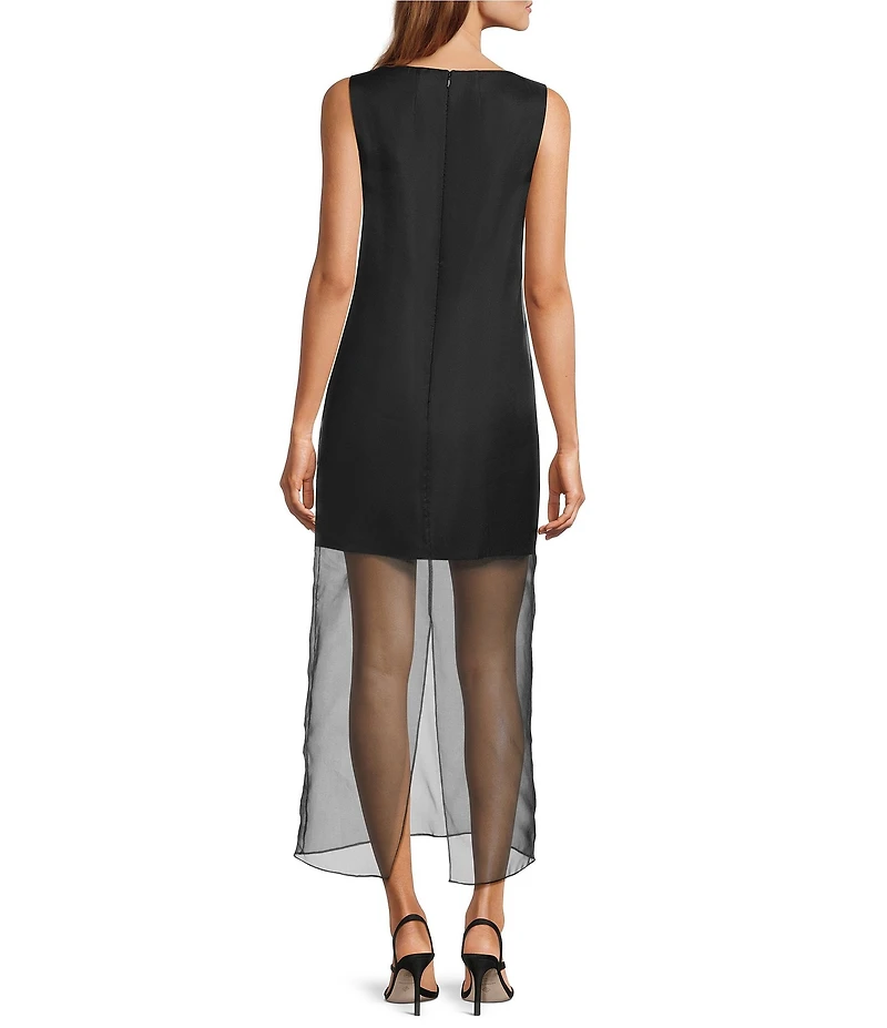 Antonio Melani Ariel Sheer Organza Sleeveless Boat Neck Shift Midi Dress