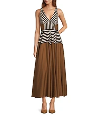 Antonio Melani Ashley Stripe Luxe Voile V-Neckline Sleeveless A-Line Maxi Dress