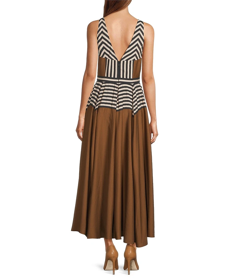 Antonio Melani Ashley Stripe Luxe Voile V-Neckline Sleeveless A-Line Maxi Dress