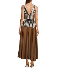 Antonio Melani Ashley Stripe Luxe Voile V-Neckline Sleeveless A-Line Maxi Dress