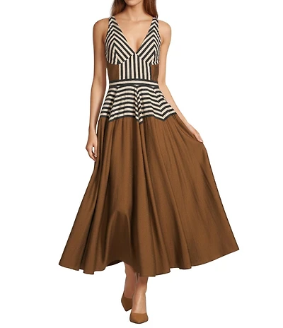 Antonio Melani Ashley Stripe Luxe Voile V-Neckline Sleeveless A-Line Maxi Dress