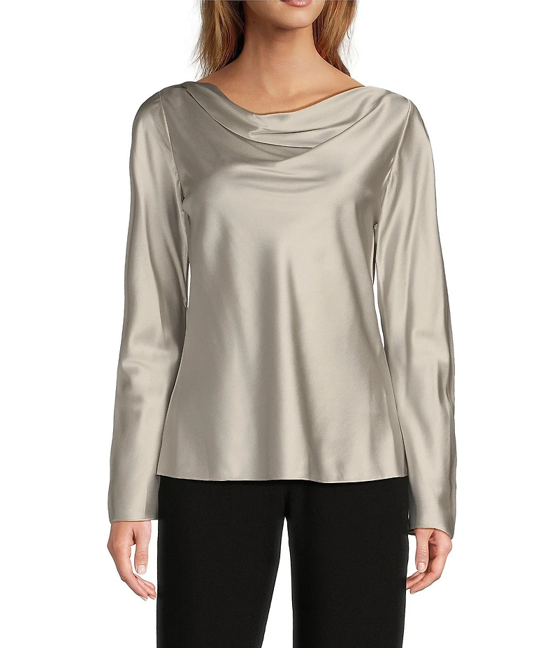Antonio Melani Avalynn Silk Charmeuse Scoop Neck Long Sleeve Blouse