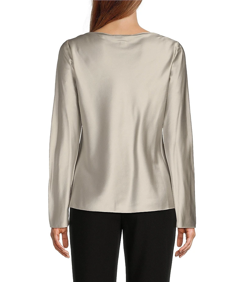 Antonio Melani Avalynn Silk Charmeuse Scoop Neck Long Sleeve Blouse