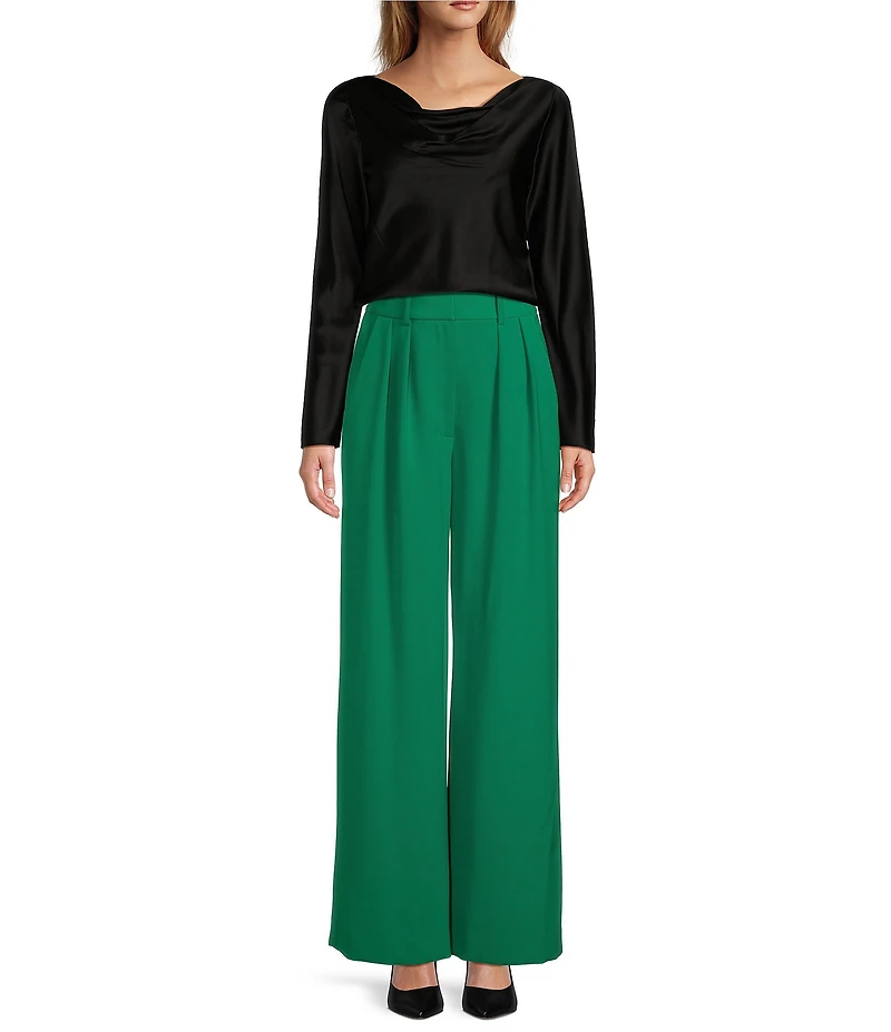 Antonio Melani Avalynn Silk Charmeuse Scoop Neck Long Sleeve Blouse
