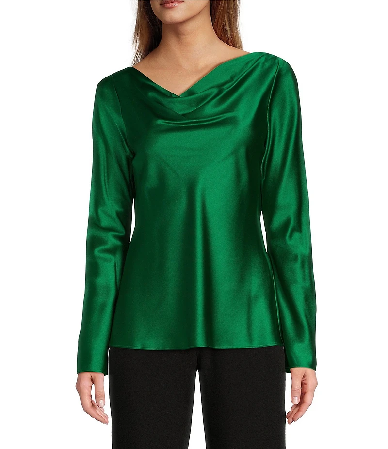 Antonio Melani Avalynn Silk Charmeuse Scoop Neck Long Sleeve Blouse