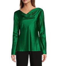 Antonio Melani Avalynn Silk Charmeuse Scoop Neck Long Sleeve Blouse