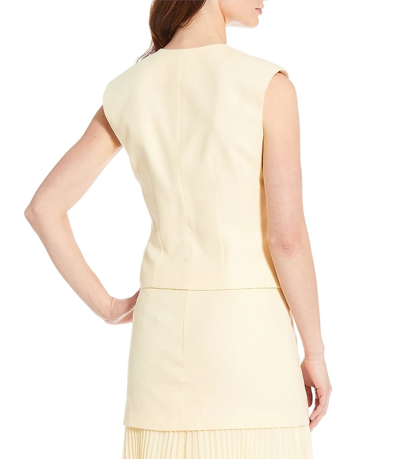 Antonio Melani Bae Linen Blend Gold Button V-Neck Sleeveless Vest
