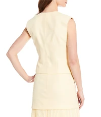 Antonio Melani Bae Linen Blend Gold Button V-Neck Sleeveless Vest