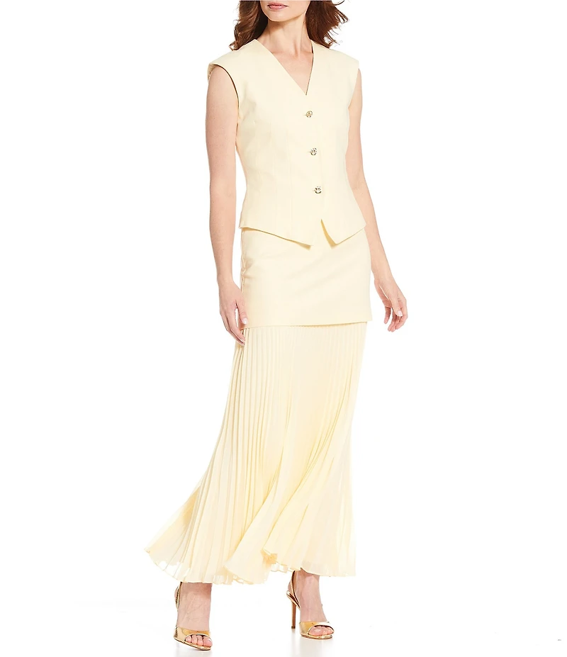 Antonio Melani Bae Linen Blend Gold Button V-Neck Sleeveless Vest