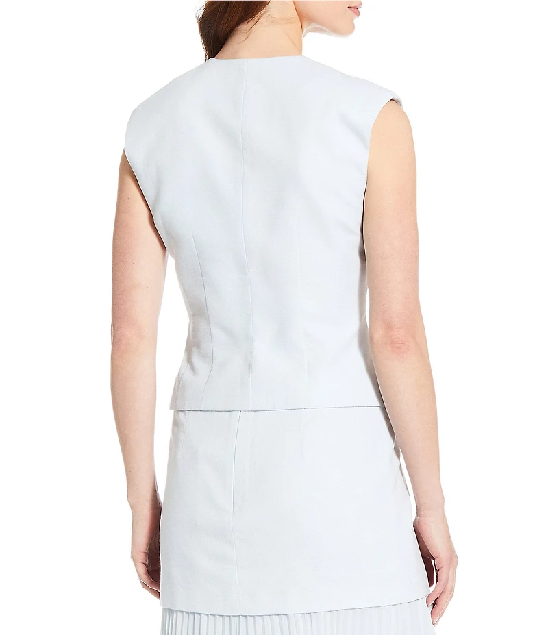 Antonio Melani Bae Linen Blend Gold Button V-Neck Sleeveless Vest