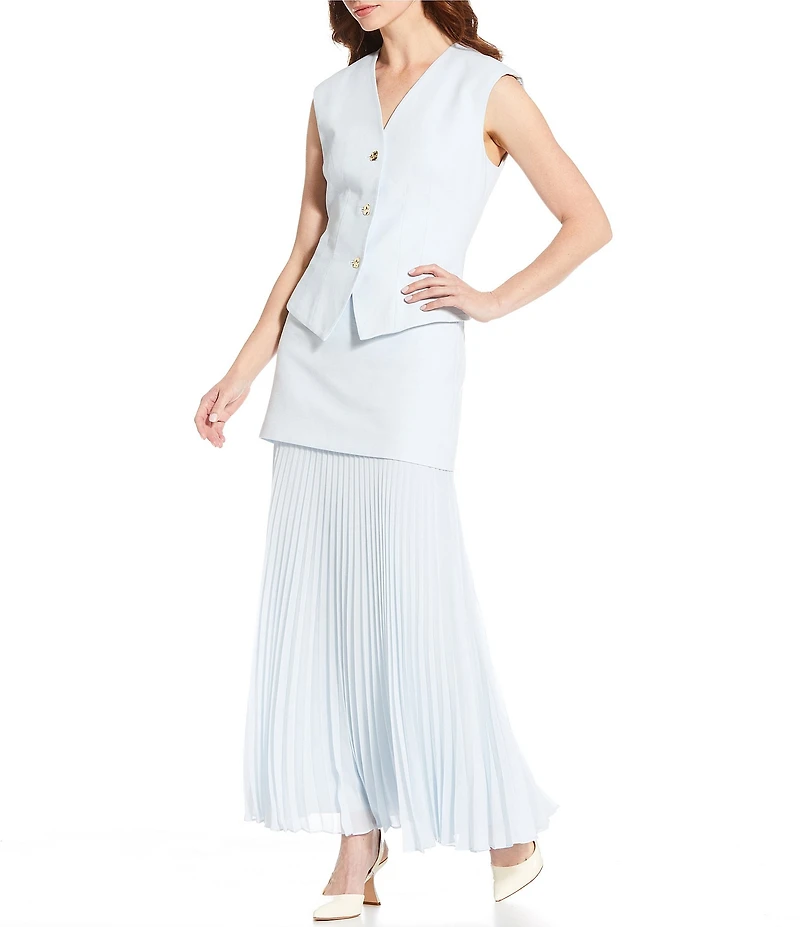 Antonio Melani Bae Linen Blend Gold Button V-Neck Sleeveless Vest