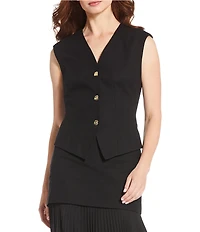 Antonio Melani Bae Linen Blend Gold Button V-Neck Sleeveless Vest