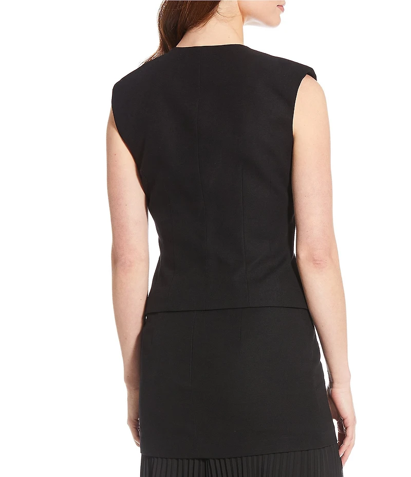 Antonio Melani Bae Linen Blend Gold Button V-Neck Sleeveless Vest