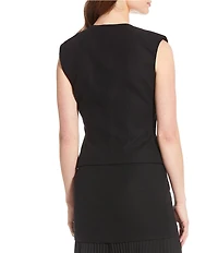 Antonio Melani Bae Linen Blend Gold Button V-Neck Sleeveless Vest