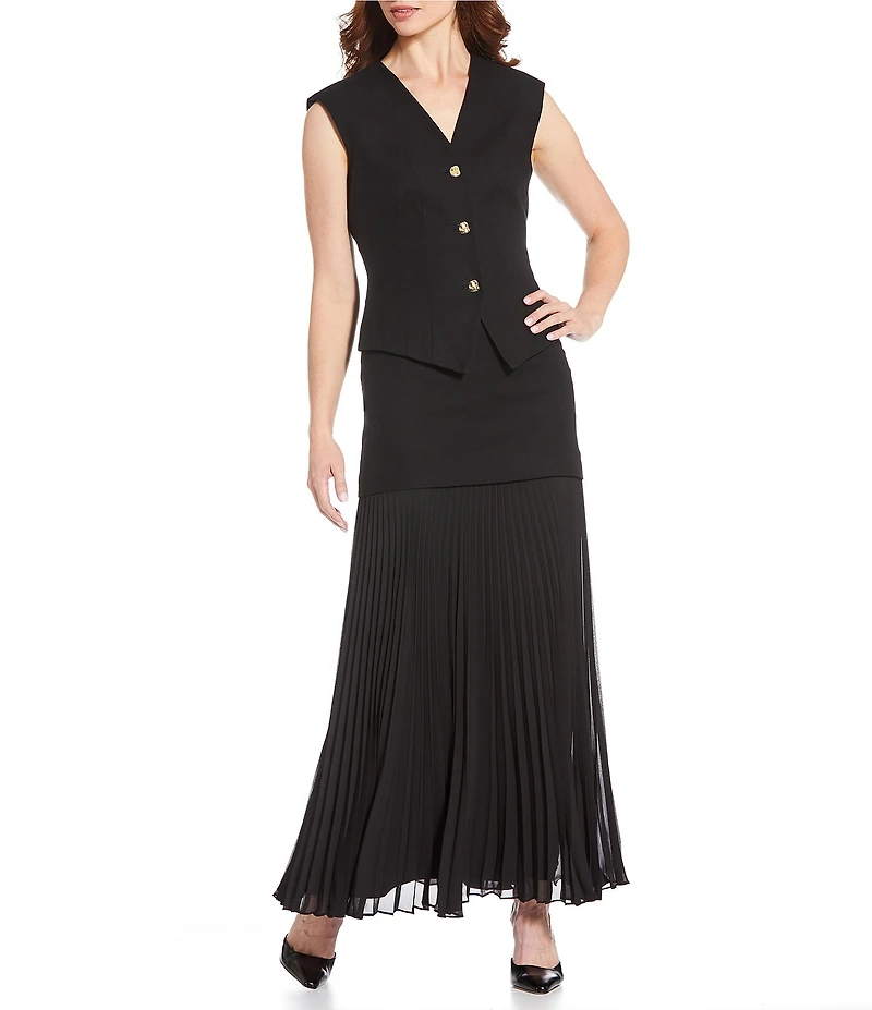 Antonio Melani Bae Linen Blend Gold Button V-Neck Sleeveless Vest