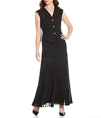 Antonio Melani Bae Linen Blend Gold Button V-Neck Sleeveless Vest