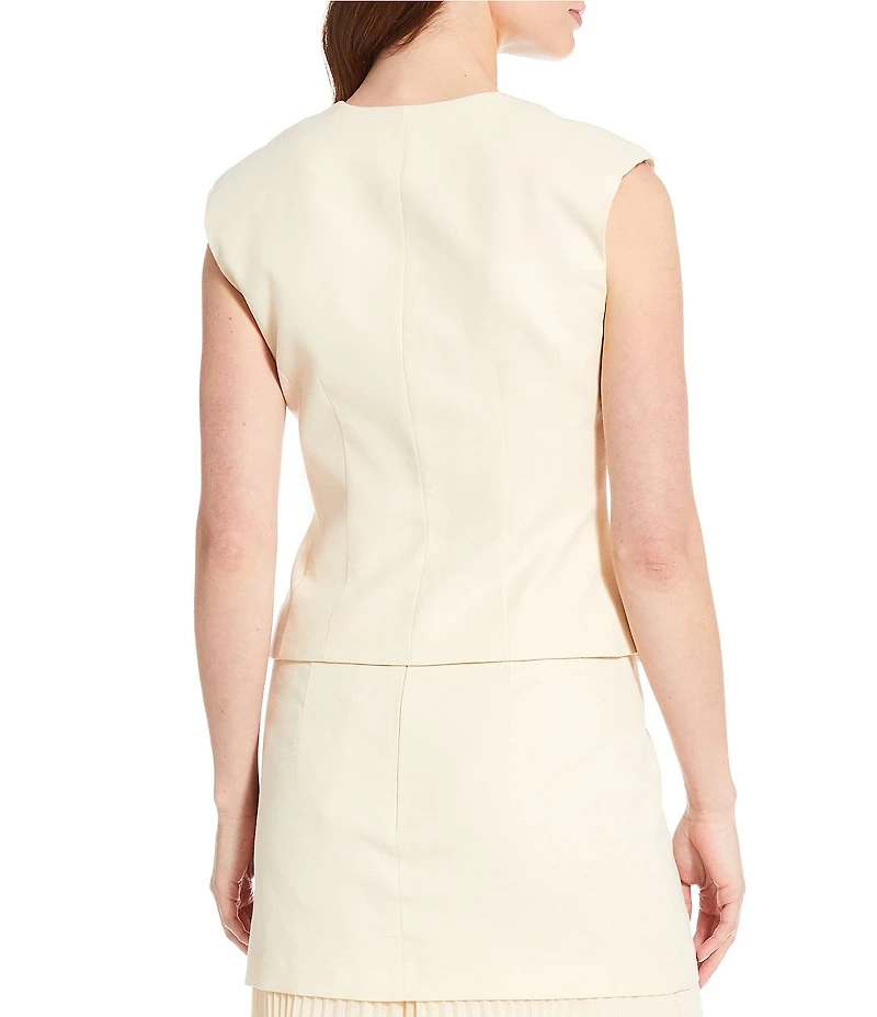 Antonio Melani Bae Linen Blend Gold Button V-Neck Sleeveless Vest