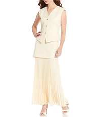 Antonio Melani Bae Linen Blend Gold Button V-Neck Sleeveless Vest