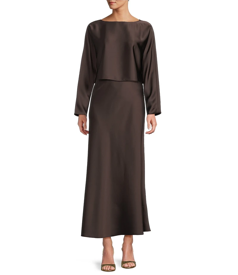 Antonio Melani Bella A-Line Coordinating Satin Maxi Skirt