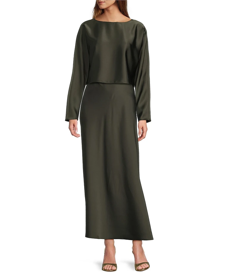 Antonio Melani Bella A-Line Coordinating Satin Maxi Skirt