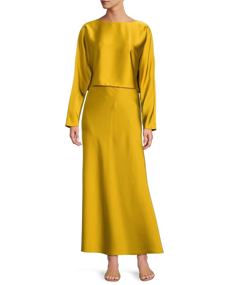 Antonio Melani Bella A-Line Coordinating Satin Maxi Skirt