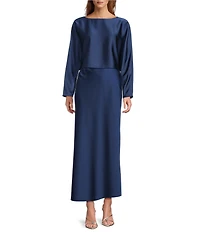 Antonio Melani Bella A-Line Coordinating Satin Maxi Skirt