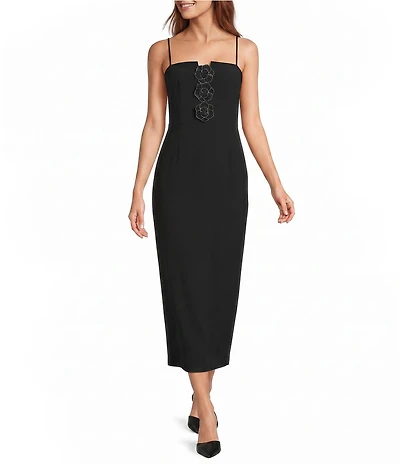 Antonio Melani Benny Rhinestone Bow Sheath Sleeveless Square Neck Dress