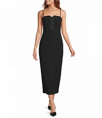 Antonio Melani Benny Rhinestone Bow Sheath Sleeveless Square Neck Dress