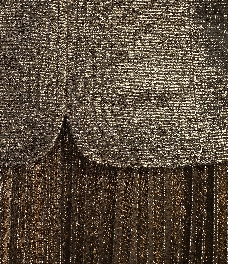 Antonio Melani Billie Crepe Strapless Pleated Metallic Maxi Dress