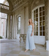 Antonio Melani Billie Crepe Strapless Sleeveless Pleated A-Line Maxi Dress