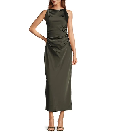 Antonio Melani Bimini Satin Mock Cowl Neck Sleeveless Blouson Maxi Dress